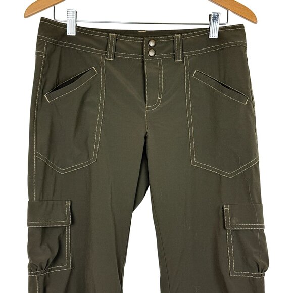 Athleta Brown Capri Cargo Pants Sz 6 Stretch Performance Contrast Stitching - Picture 2 of 13
